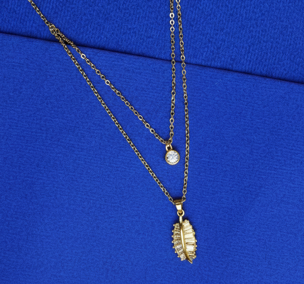 Crystal Leaf Drop Layered Pendant