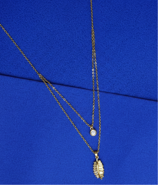 Crystal Leaf Drop Layered Pendant