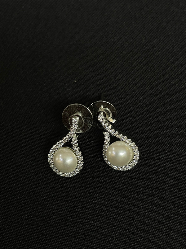 Elegant Pearl Drop Earrings with CZ Accents