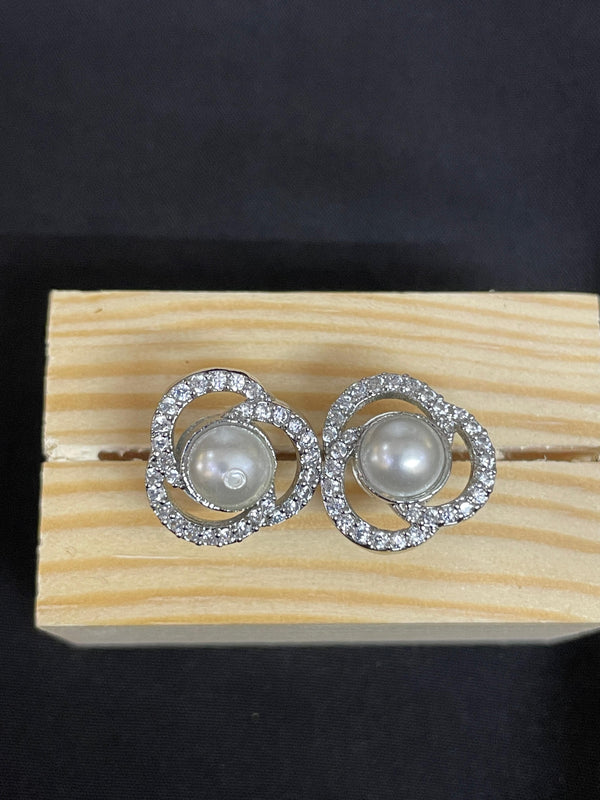Moonlit Pearl & Crystal Stud Earrings